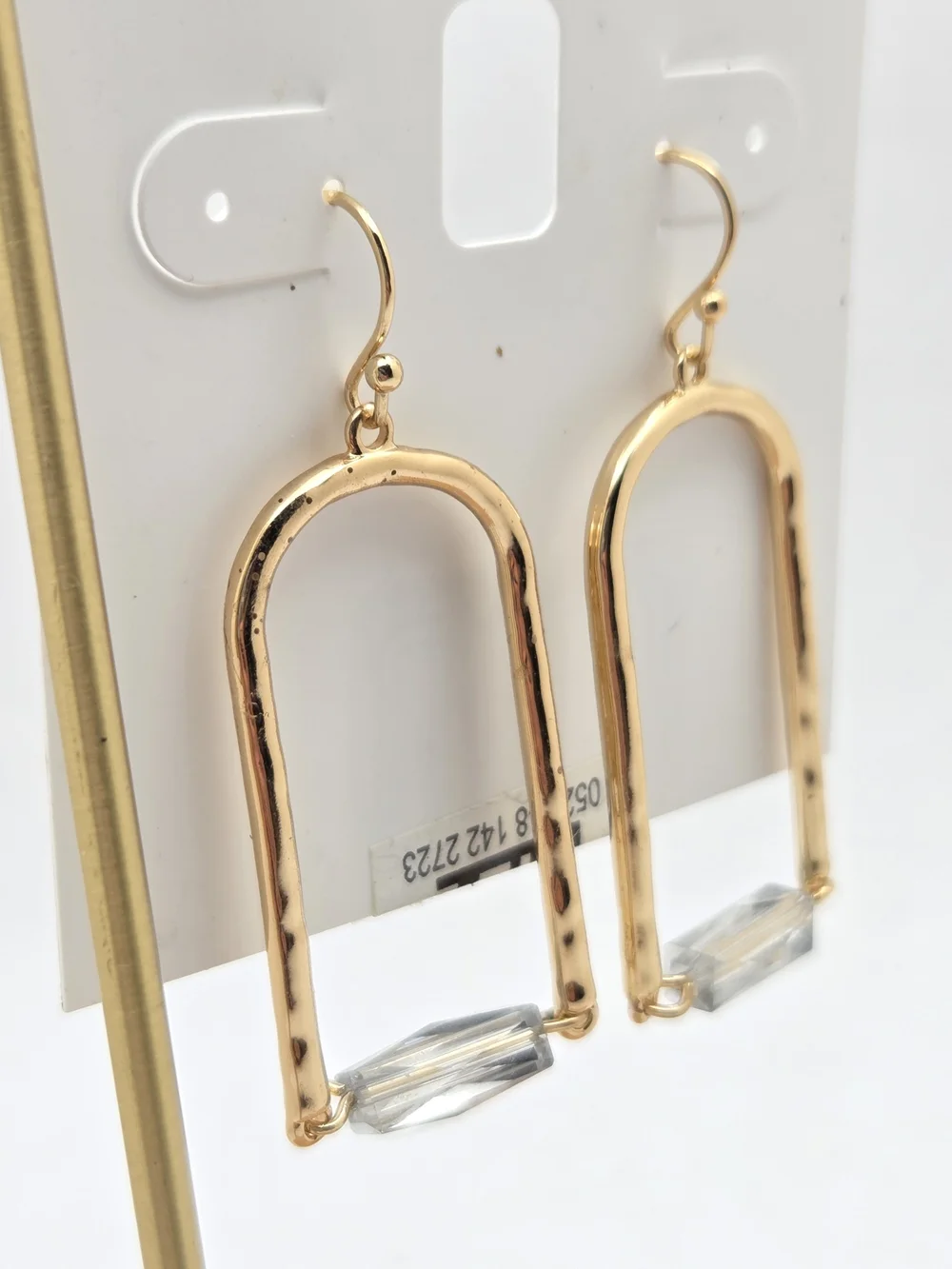 Style & Co Gold Tone Geometric Arch Drop Earrings Clear Faceted Bead NWT